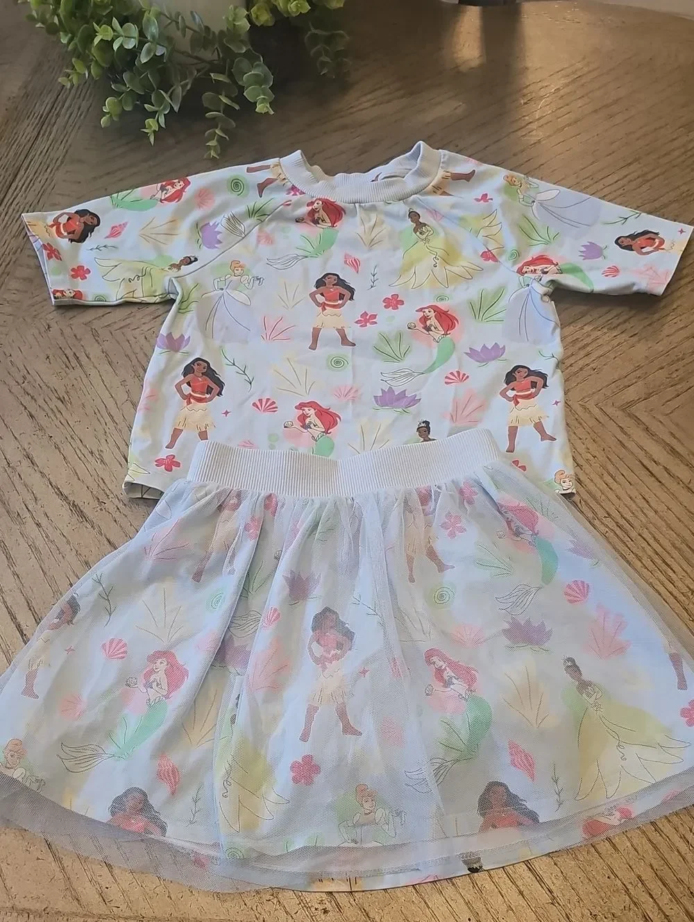 Disney Blue Pastel Princess Print Top and Tulle Skort Size 5/6